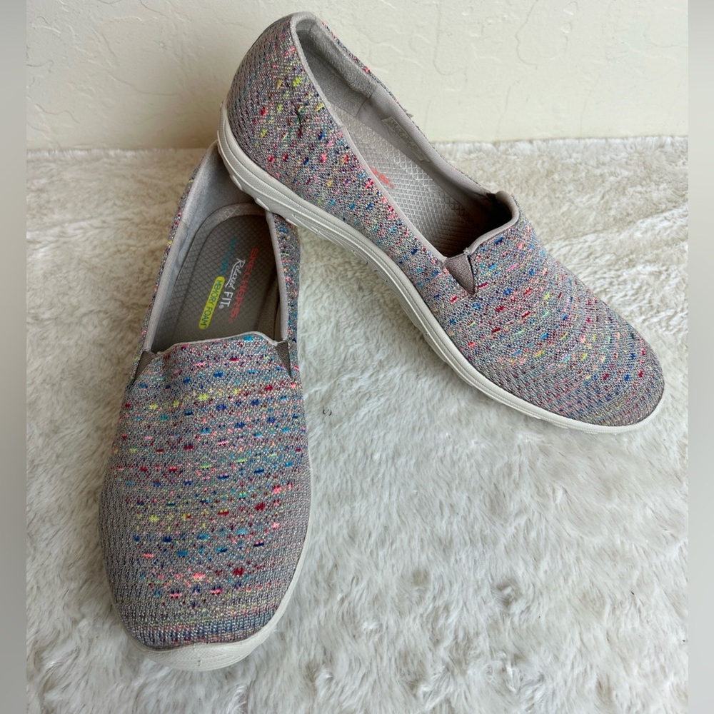 Skechers Women’s 10 Reggae Fest Wicker Slip-On Shoes Taupe Memory Foam Relaxed